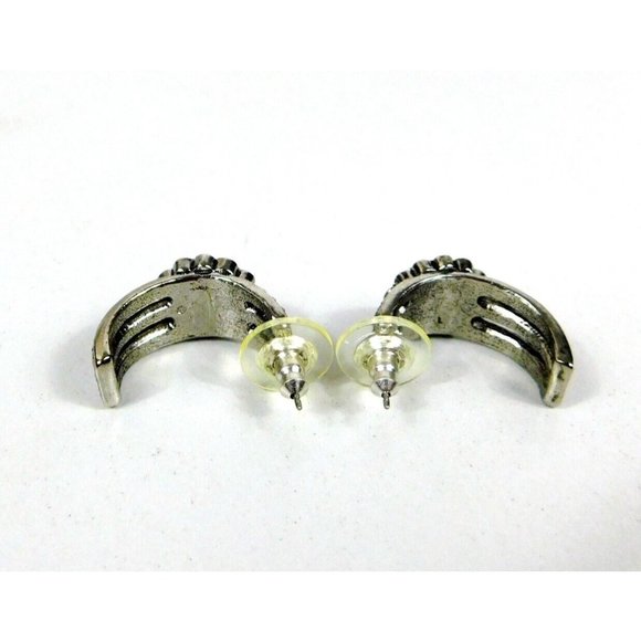 Vtg Avon Romantic Treasures Faux Marcasite Blue Stone Half Hoop Pierced Earrings - Picture 7 of 8